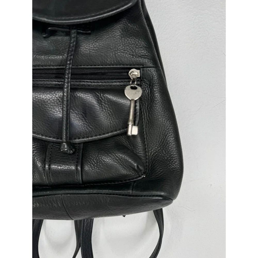 Fossil Y2K Vintage Black Pebbled Leather Mini Backpack Key Drawstring Bag 90s